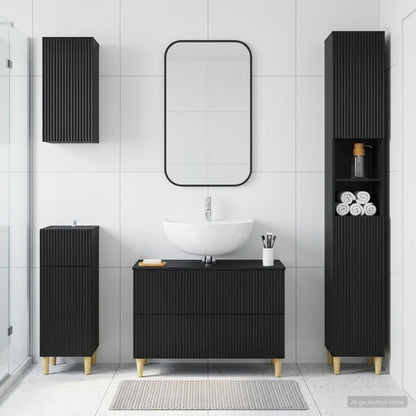 vidaXL 4 Piece Bathroom Cabinet Set ARNHEM Black Engineered Wood