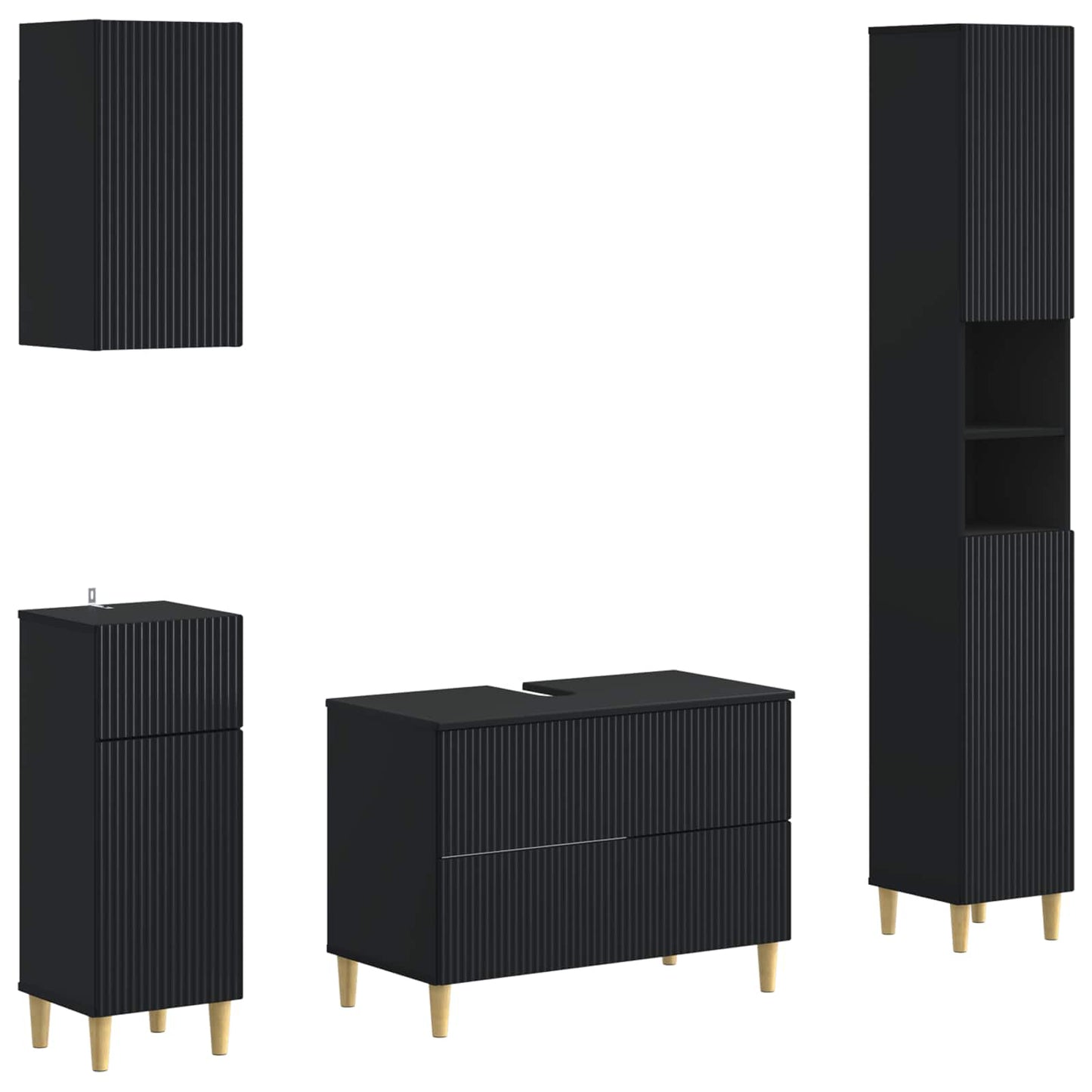 vidaXL 4 Piece Bathroom Cabinet Set ARNHEM Black Engineered Wood