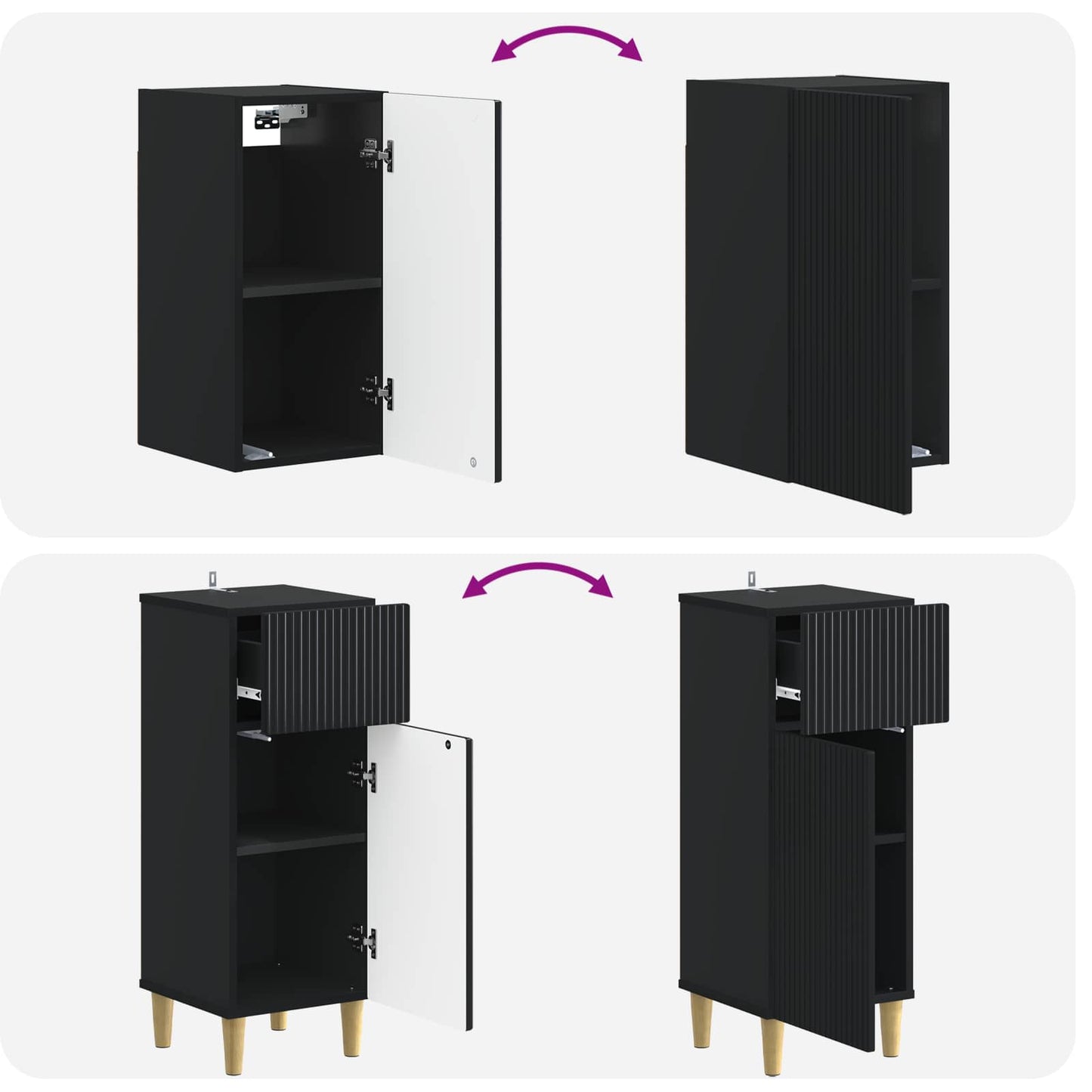 vidaXL 4 Piece Bathroom Cabinet Set ARNHEM Black Engineered Wood