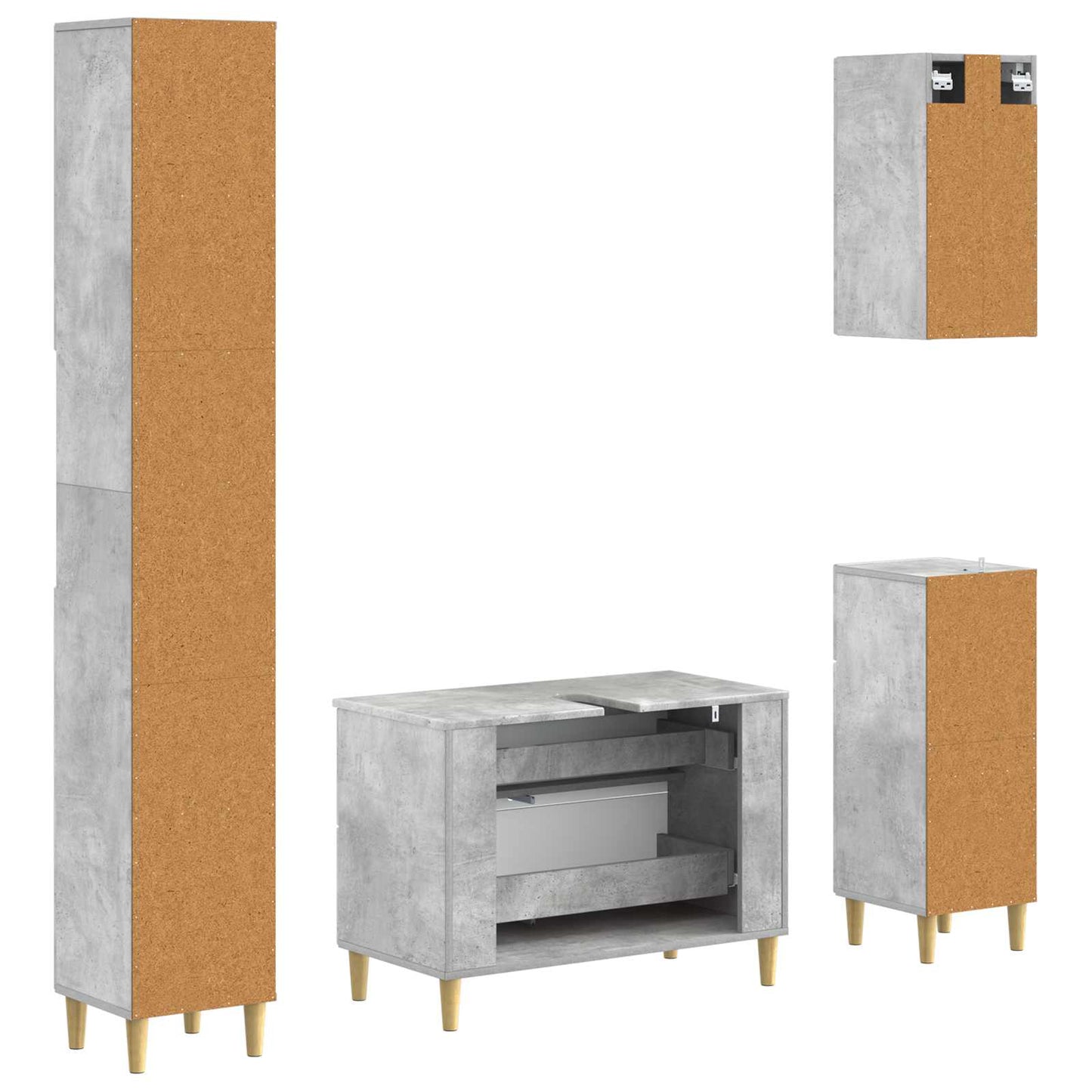 vidaXL 4 Piece Bathroom Cabinet Set ARNHEM Concrete Grey
