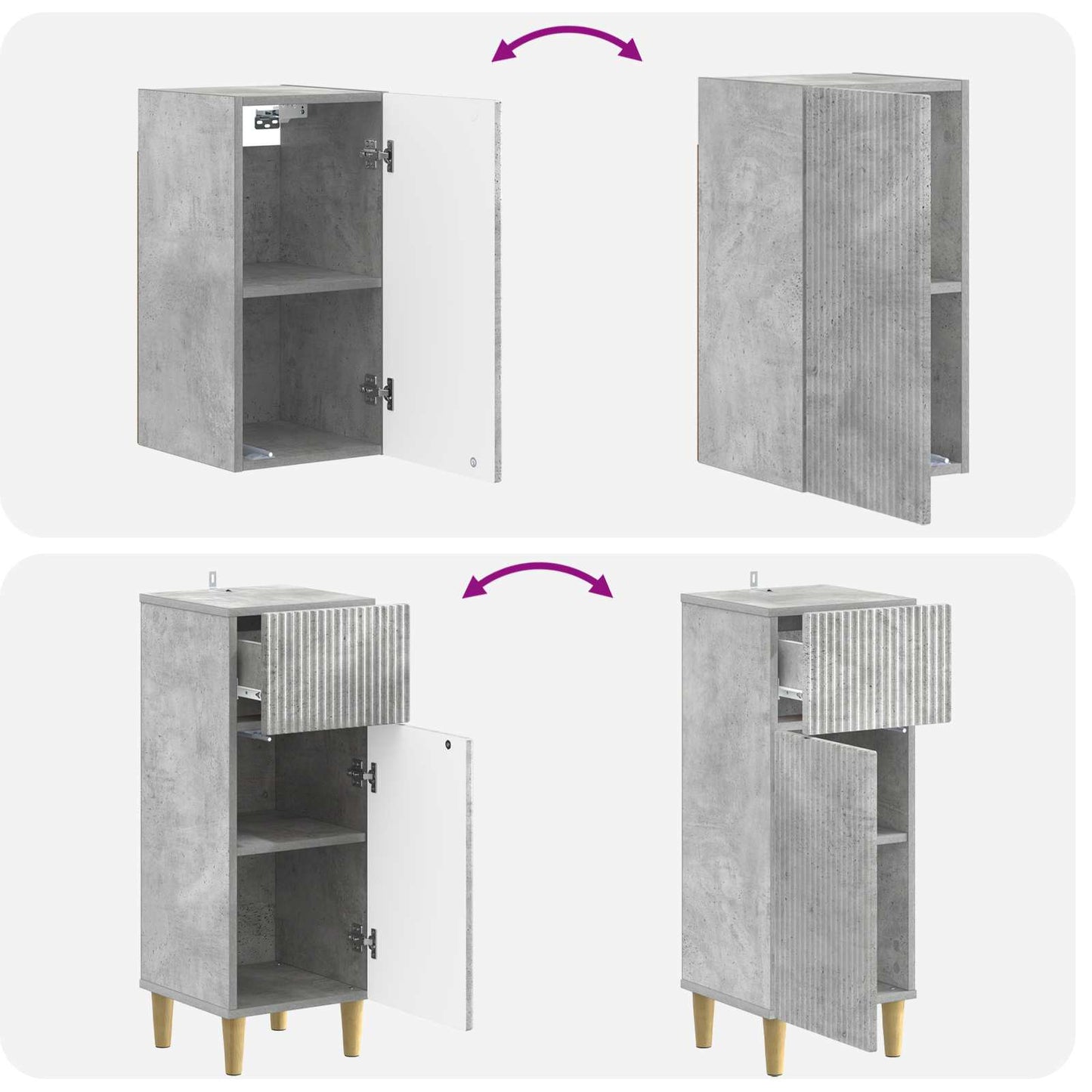 vidaXL 4 Piece Bathroom Cabinet Set ARNHEM Concrete Grey