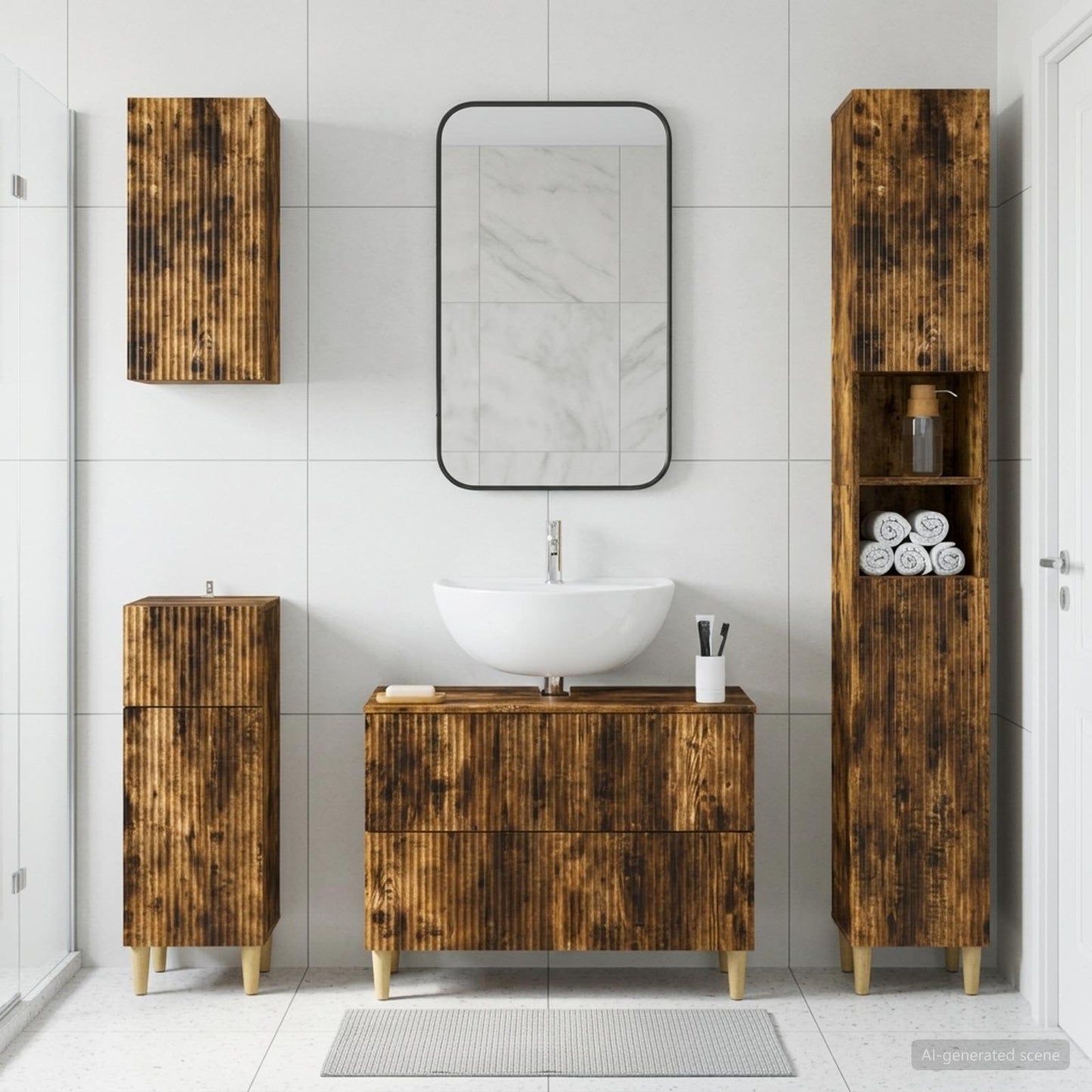 vidaXL 4 Piece Bathroom Cabinet Set ARNHEM Smoked Oak Engineered Wood