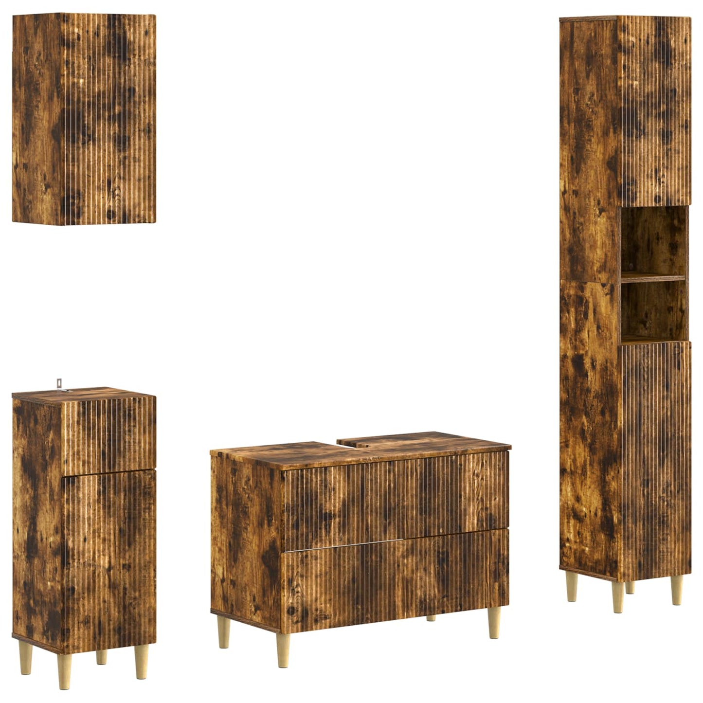 vidaXL 4 Piece Bathroom Cabinet Set ARNHEM Smoked Oak Engineered Wood