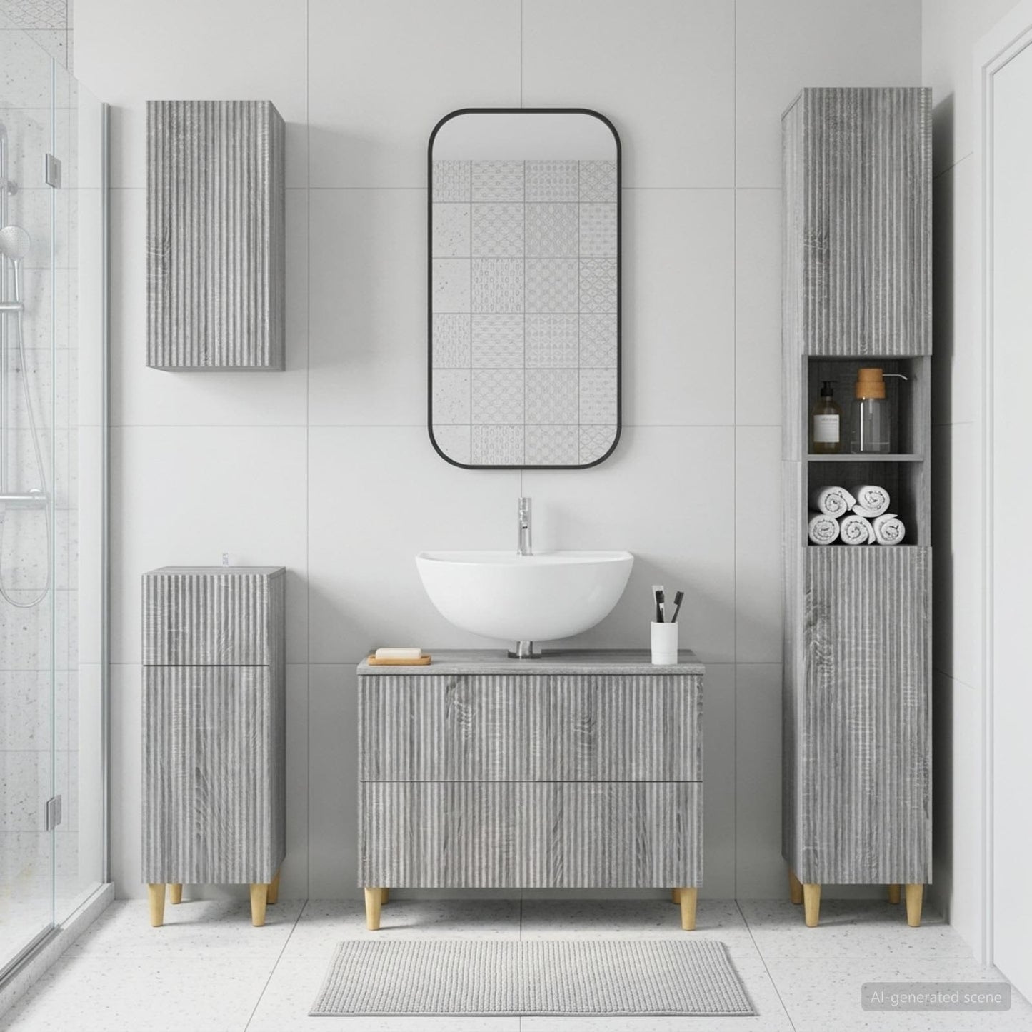 vidaXL 4 Piece Bathroom Cabinet Set ARNHEM Grey Sonoma Engineered Wood
