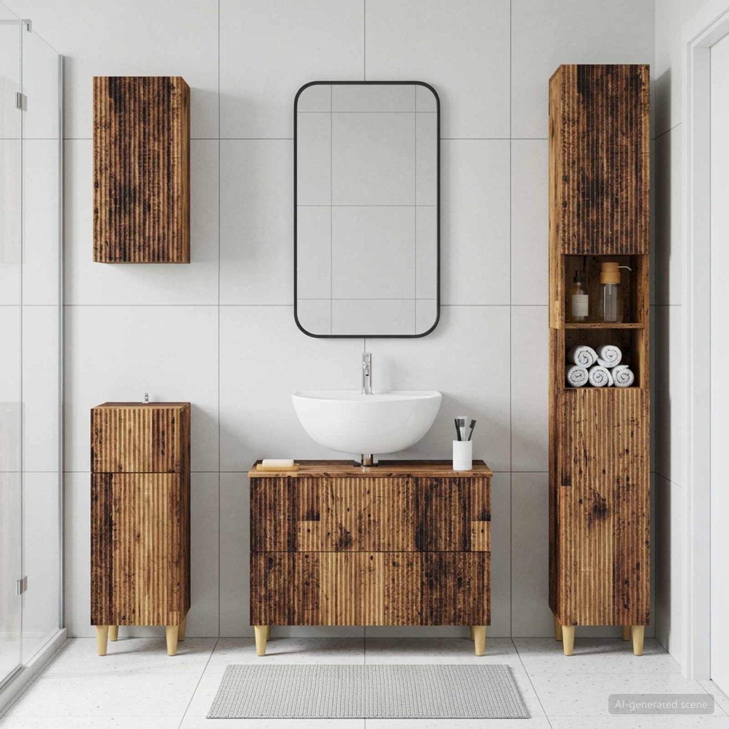 vidaXL 4 Piece Bathroom Cabinet Set ARNHEM Old Wood Engineered Wood
