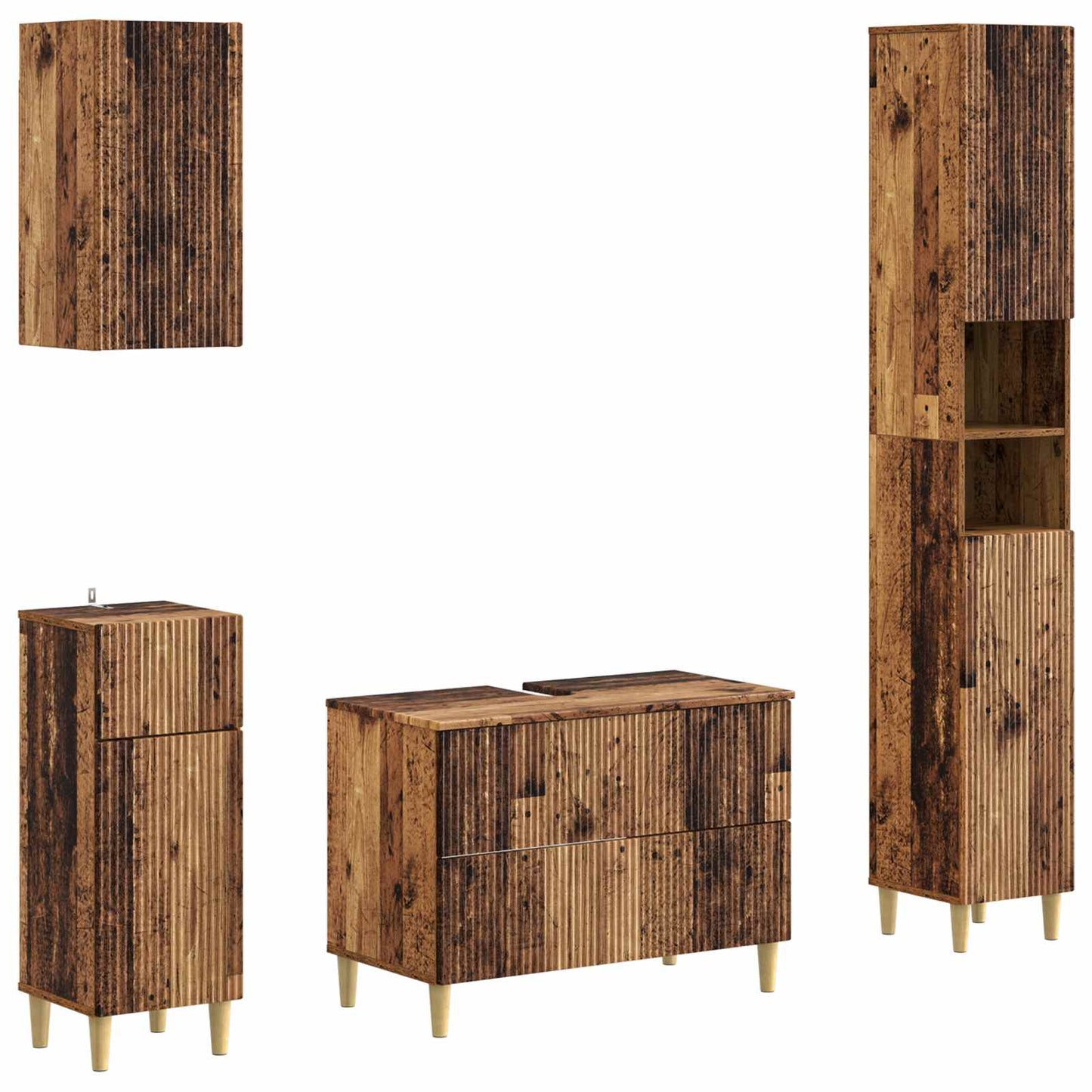vidaXL 4 Piece Bathroom Cabinet Set ARNHEM Old Wood Engineered Wood