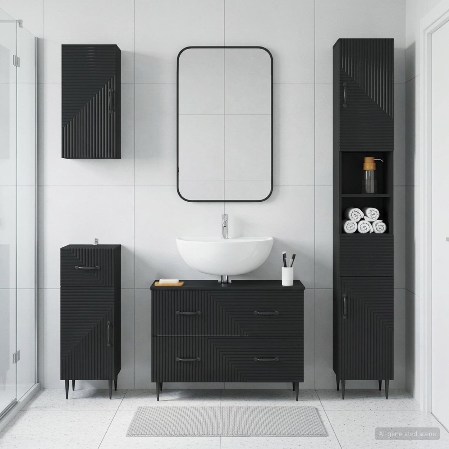 vidaXL 4 Piece Bathroom Cabinet Set HAARLEM Black Engineered Wood