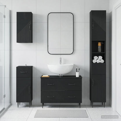 vidaXL 4 Piece Bathroom Cabinet Set HAARLEM Black Engineered Wood