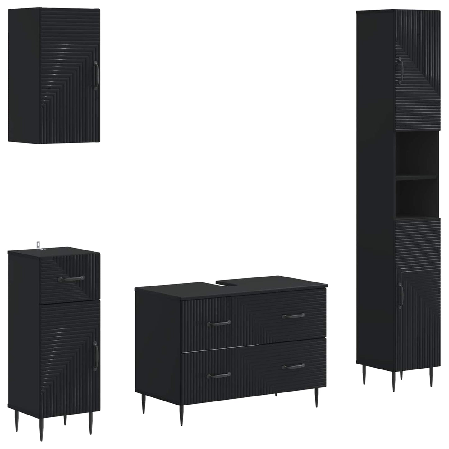 vidaXL 4 Piece Bathroom Cabinet Set HAARLEM Black Engineered Wood