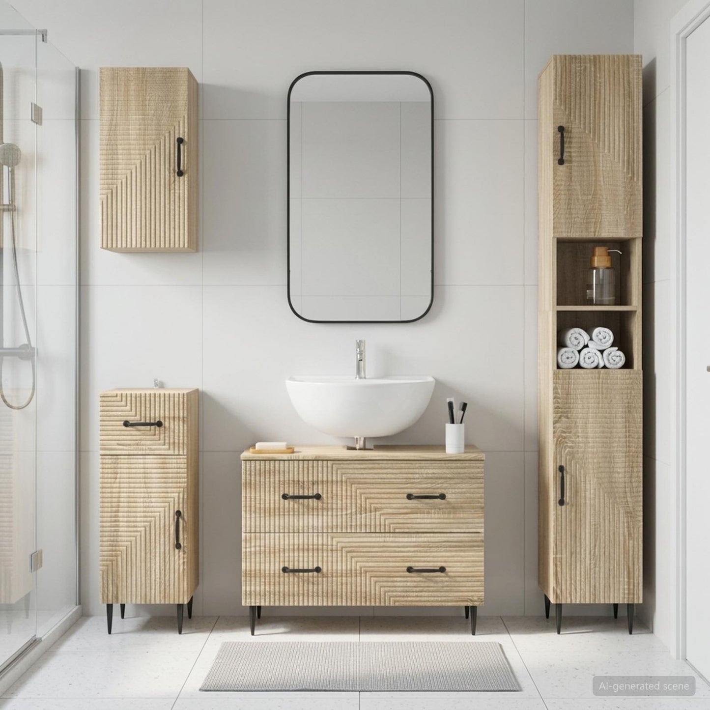 vidaXL 4 Piece Bathroom Cabinet Set HAARLEM Sonoma Oak Engineered Wood
