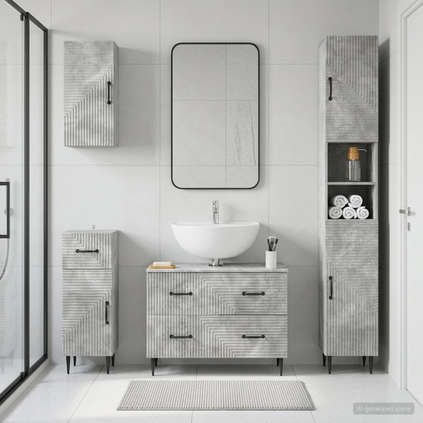 vidaXL 4 Piece Bathroom Cabinet Set HAARLEM Concrete Grey