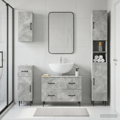 vidaXL 4 Piece Bathroom Cabinet Set HAARLEM Concrete Grey