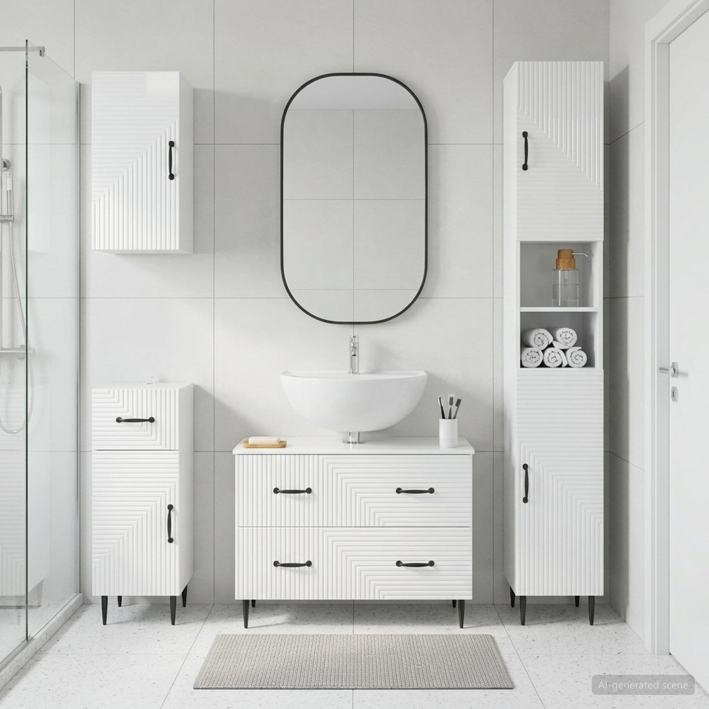 vidaXL 4 Piece Bathroom Cabinet Set HAARLEM High Gloss White