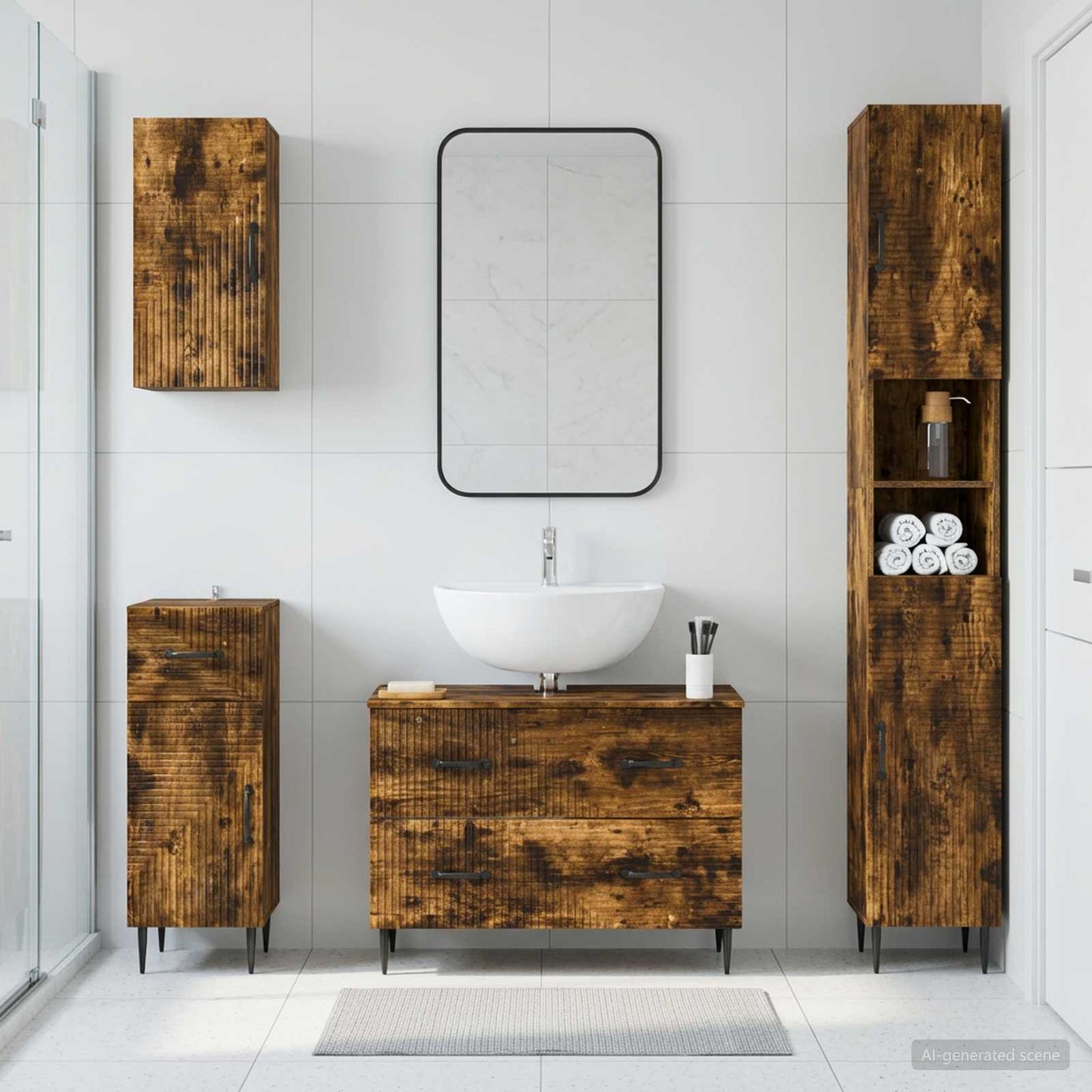 vidaXL 4 Piece Bathroom Cabinet Set HAARLEM Smoked Oak Engineered Wood