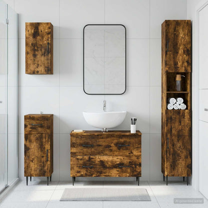 vidaXL 4 Piece Bathroom Cabinet Set HAARLEM Smoked Oak Engineered Wood
