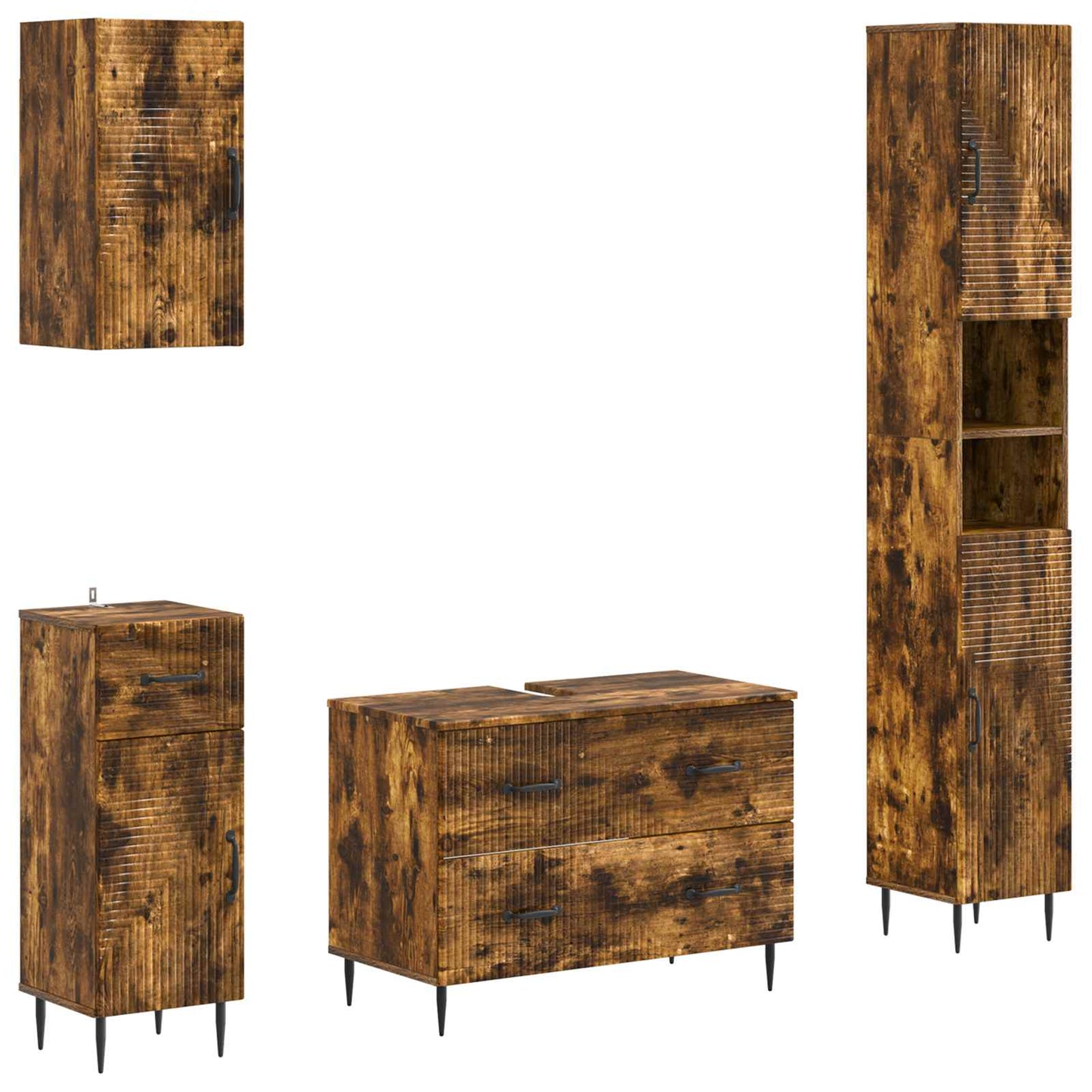 vidaXL 4 Piece Bathroom Cabinet Set HAARLEM Smoked Oak Engineered Wood