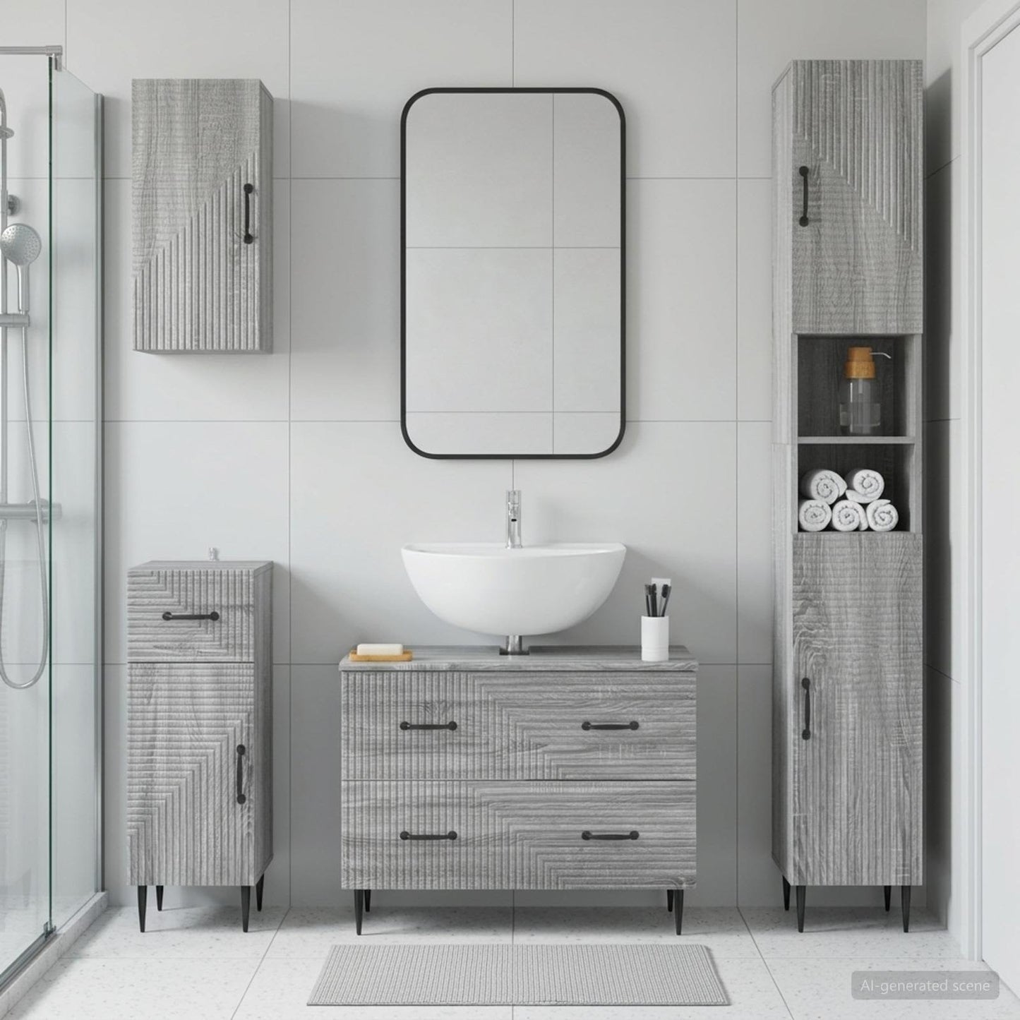 vidaXL 4 Piece Bathroom Cabinet Set HAARLEM Grey Sonoma
