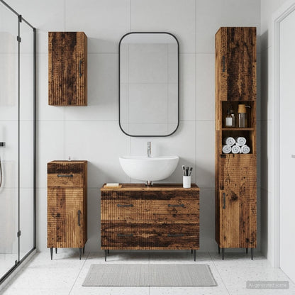 vidaXL 4 Piece Bathroom Cabinet Set HAARLEM Old Wood Engineered Wood
