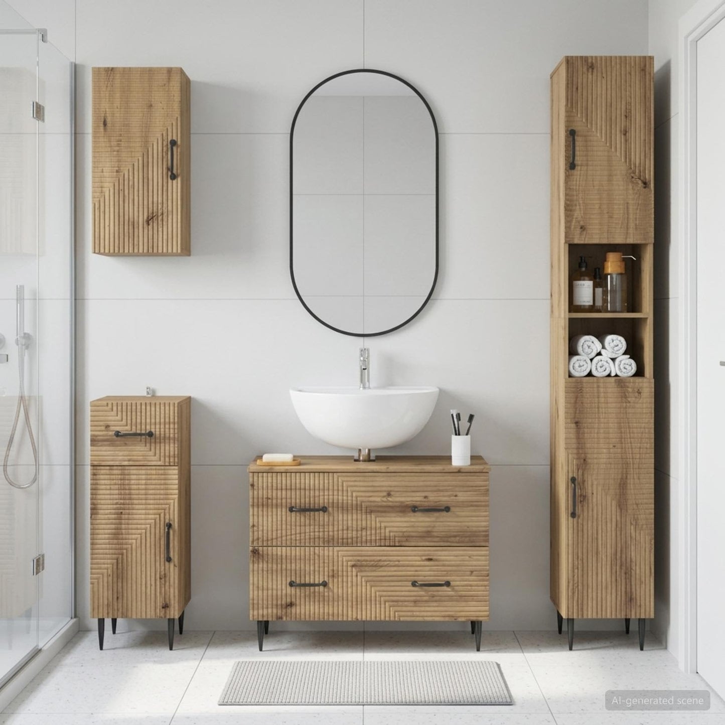 vidaXL 4 Piece Bathroom Cabinet Set HAARLEM Artisan Oak
