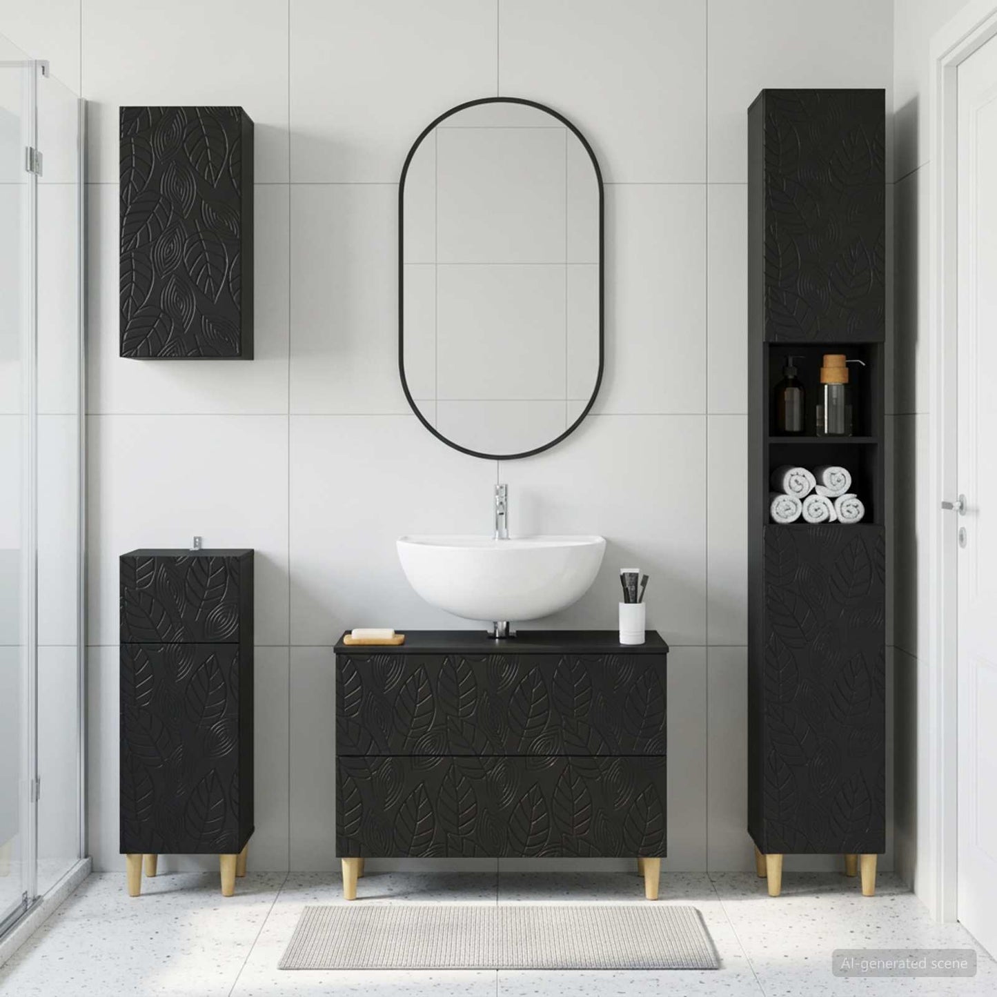 vidaXL 4 Piece Bathroom Cabinet Set DELFT Black Engineered Wood