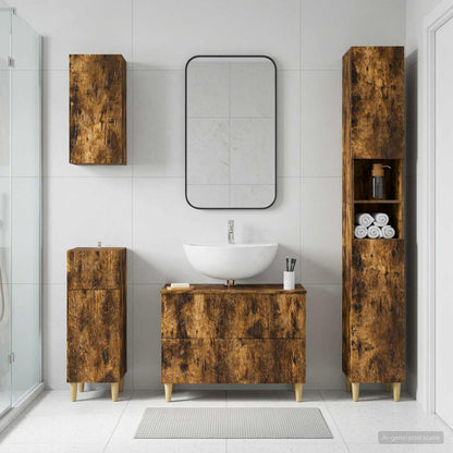 vidaXL 4 Piece Bathroom Cabinet Set DELFT Smoked Oak Engineered Wood