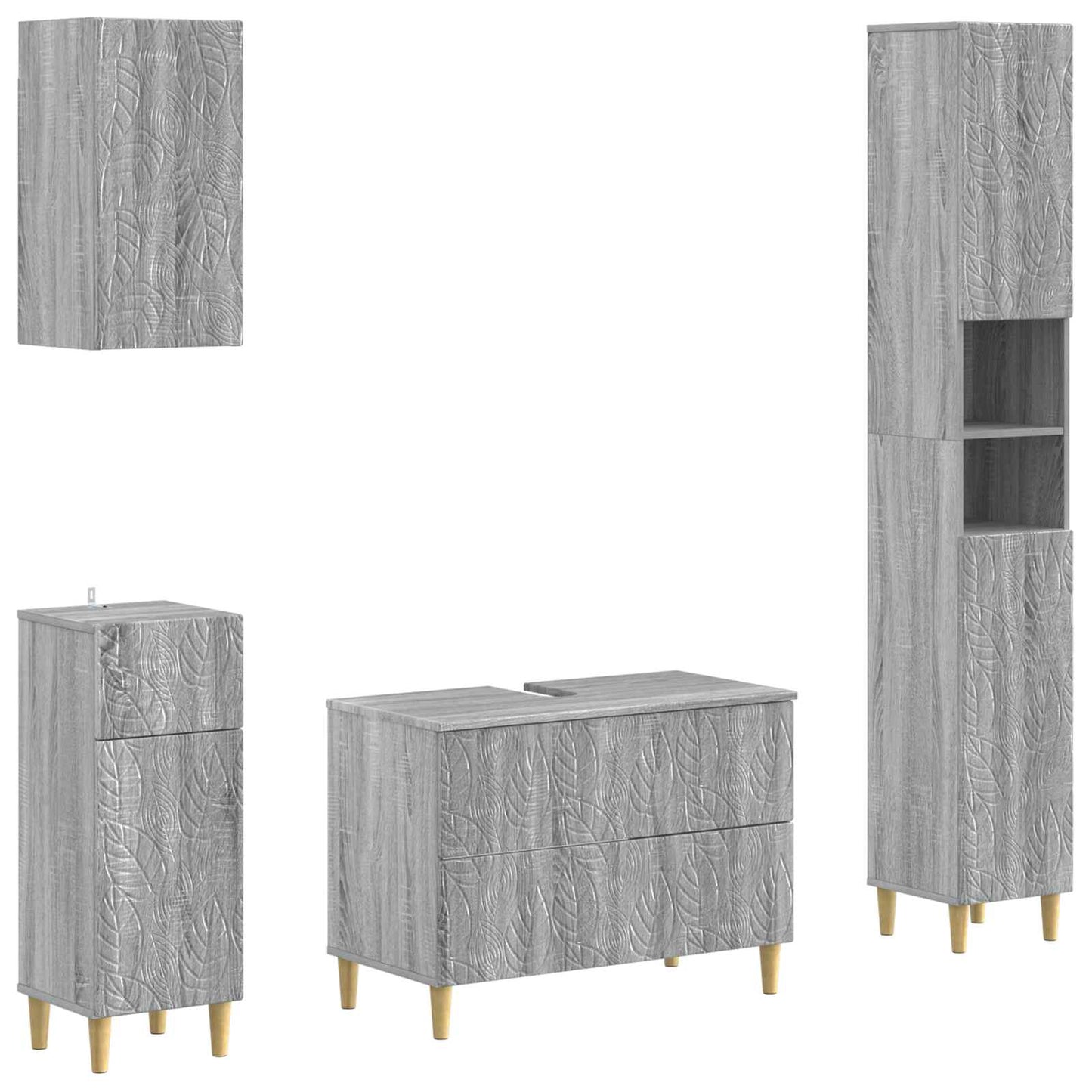 vidaXL 4 Piece Bathroom Cabinet Set DELFT Grey Sonoma Engineered Wood