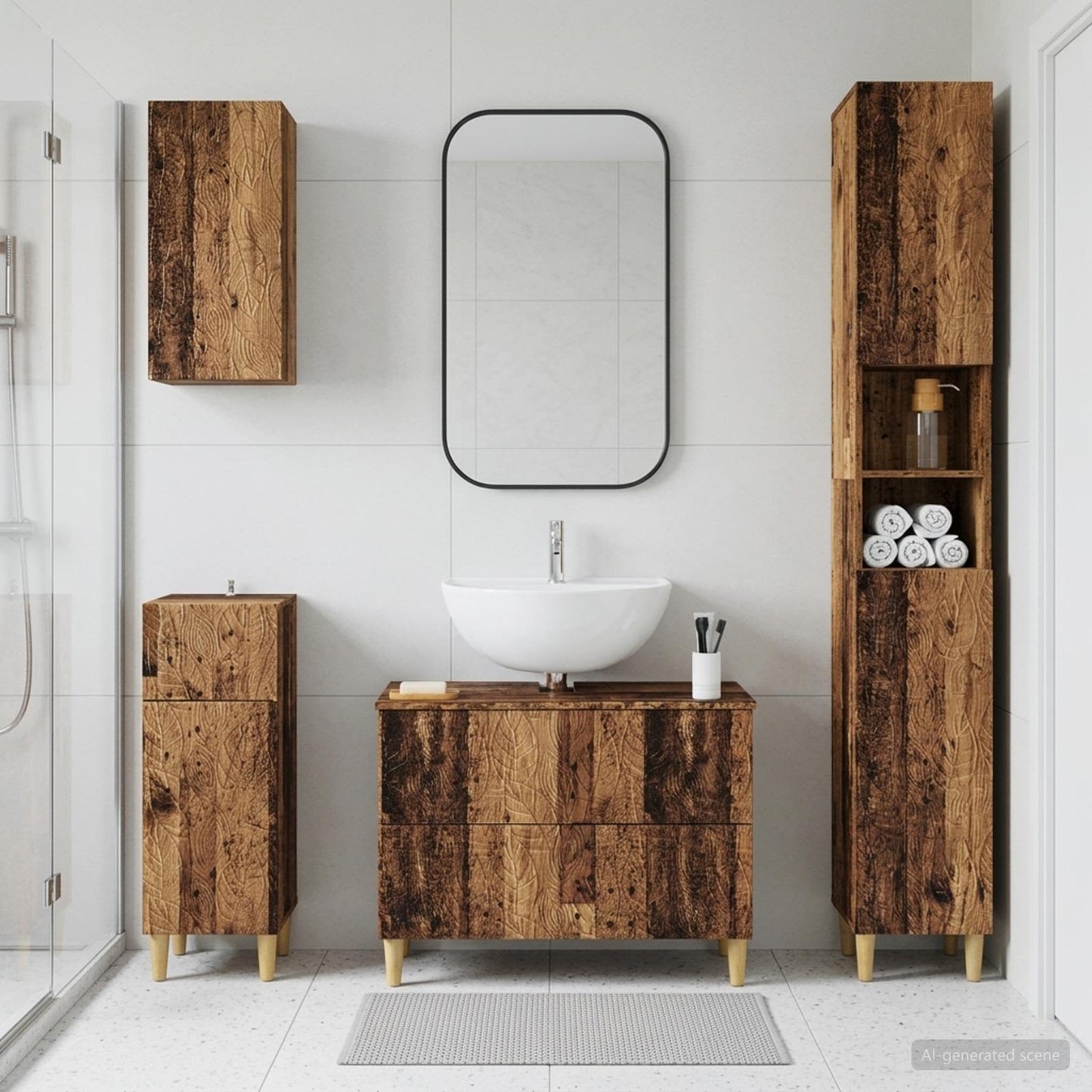 vidaXL 4 Piece Bathroom Cabinet Set DELFT Old Wood Engineered Wood