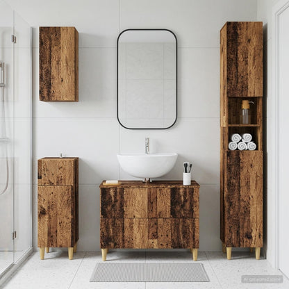 vidaXL 4 Piece Bathroom Cabinet Set DELFT Old Wood Engineered Wood