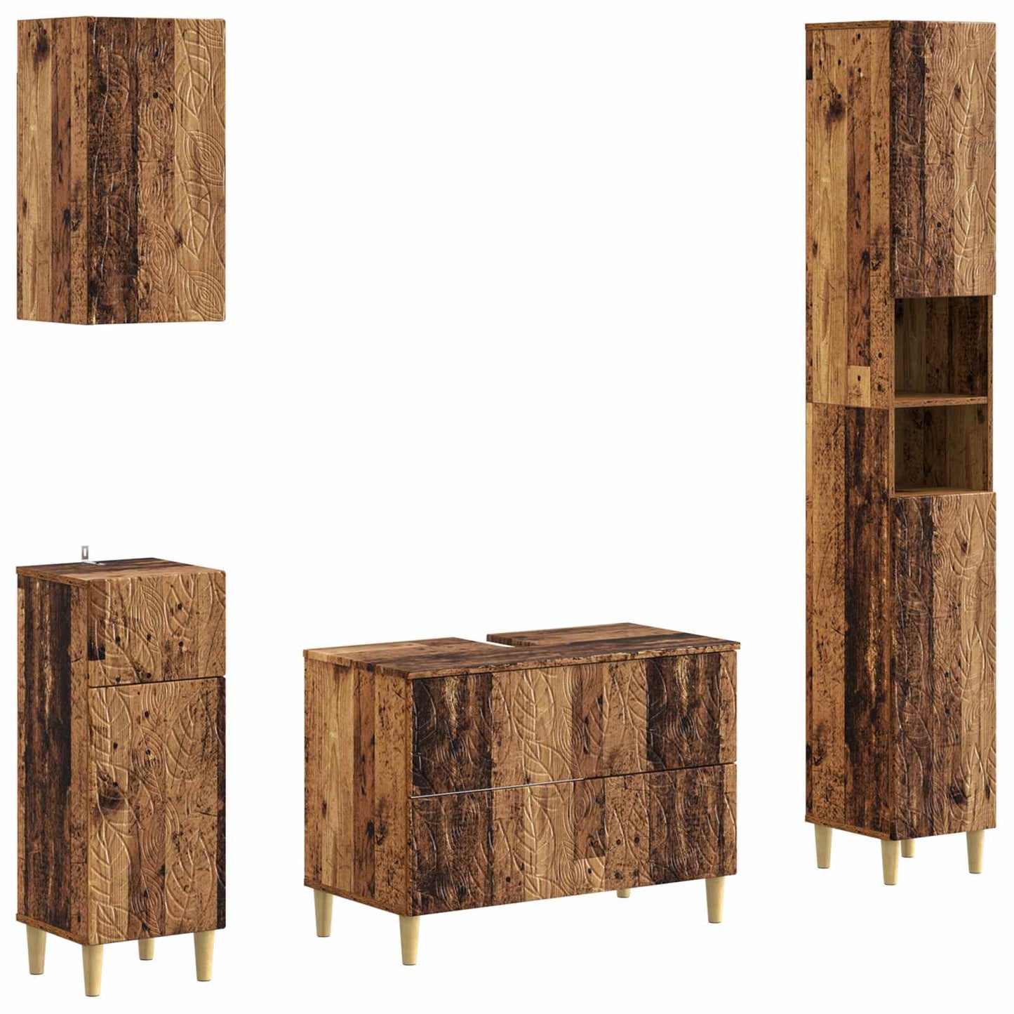 vidaXL 4 Piece Bathroom Cabinet Set DELFT Old Wood Engineered Wood