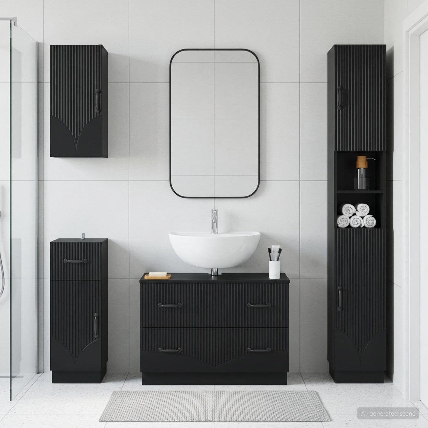 vidaXL 4 Piece Bathroom Cabinet Set HOORN Black Engineered Wood