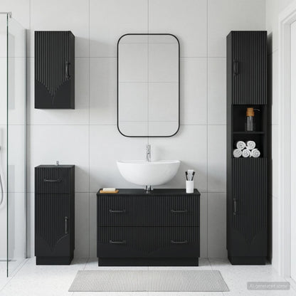 vidaXL 4 Piece Bathroom Cabinet Set HOORN Black Engineered Wood