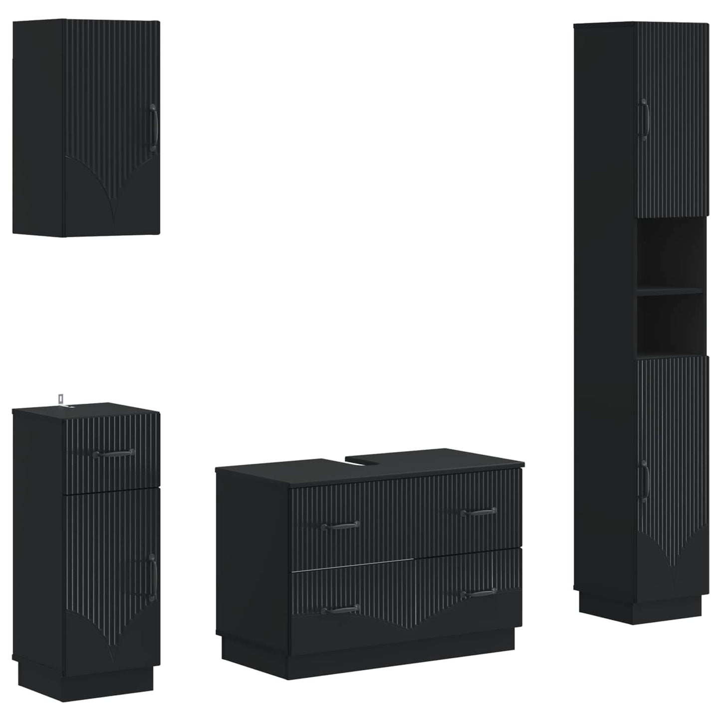 vidaXL 4 Piece Bathroom Cabinet Set HOORN Black Engineered Wood
