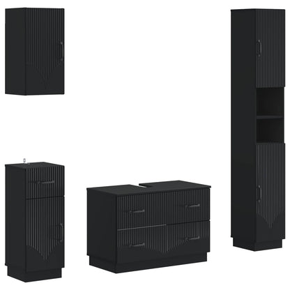 vidaXL 4 Piece Bathroom Cabinet Set HOORN Black Engineered Wood