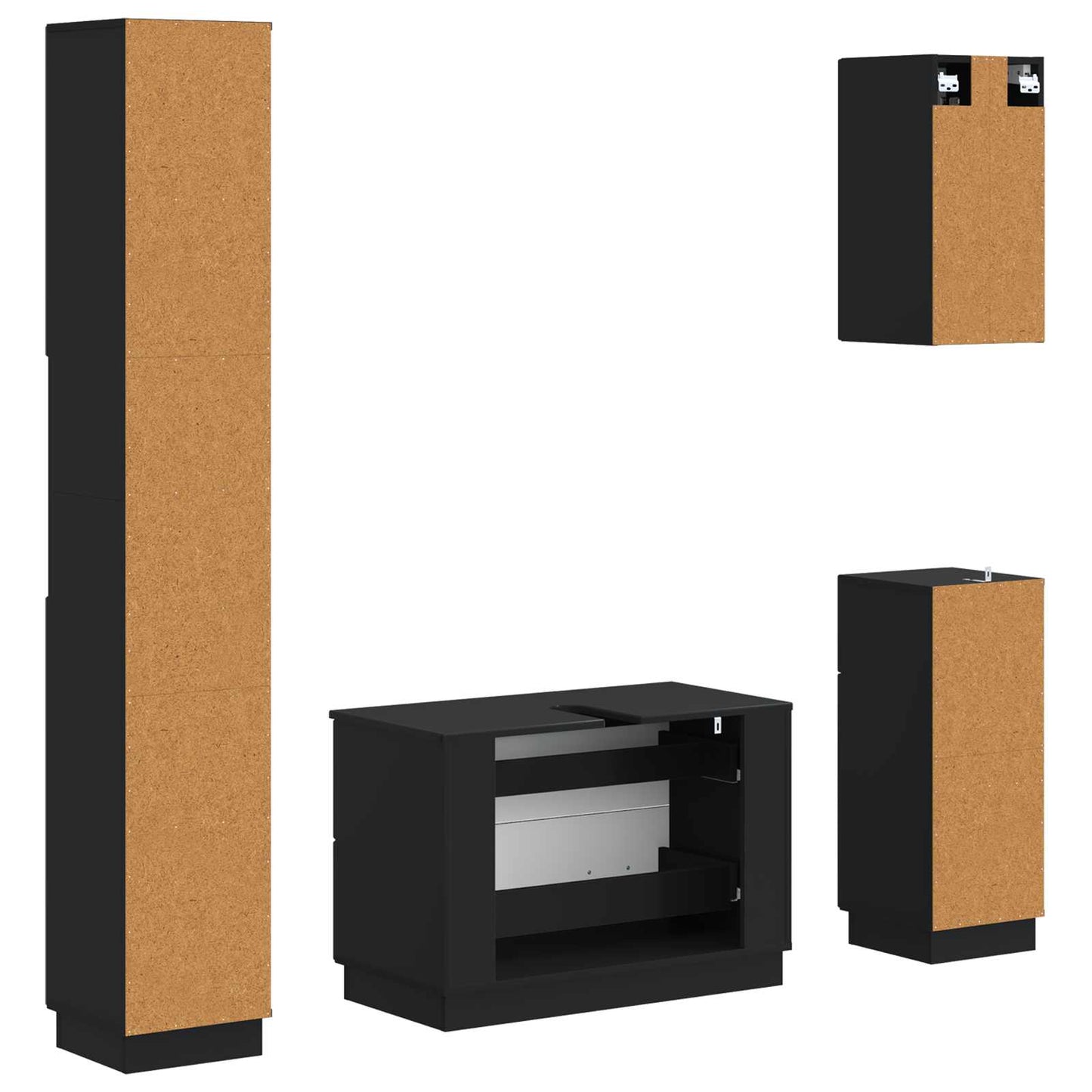 vidaXL 4 Piece Bathroom Cabinet Set HOORN Black Engineered Wood