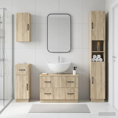 vidaXL 4 Piece Bathroom Cabinet Set HOORN Sonoma Oak Engineered Wood