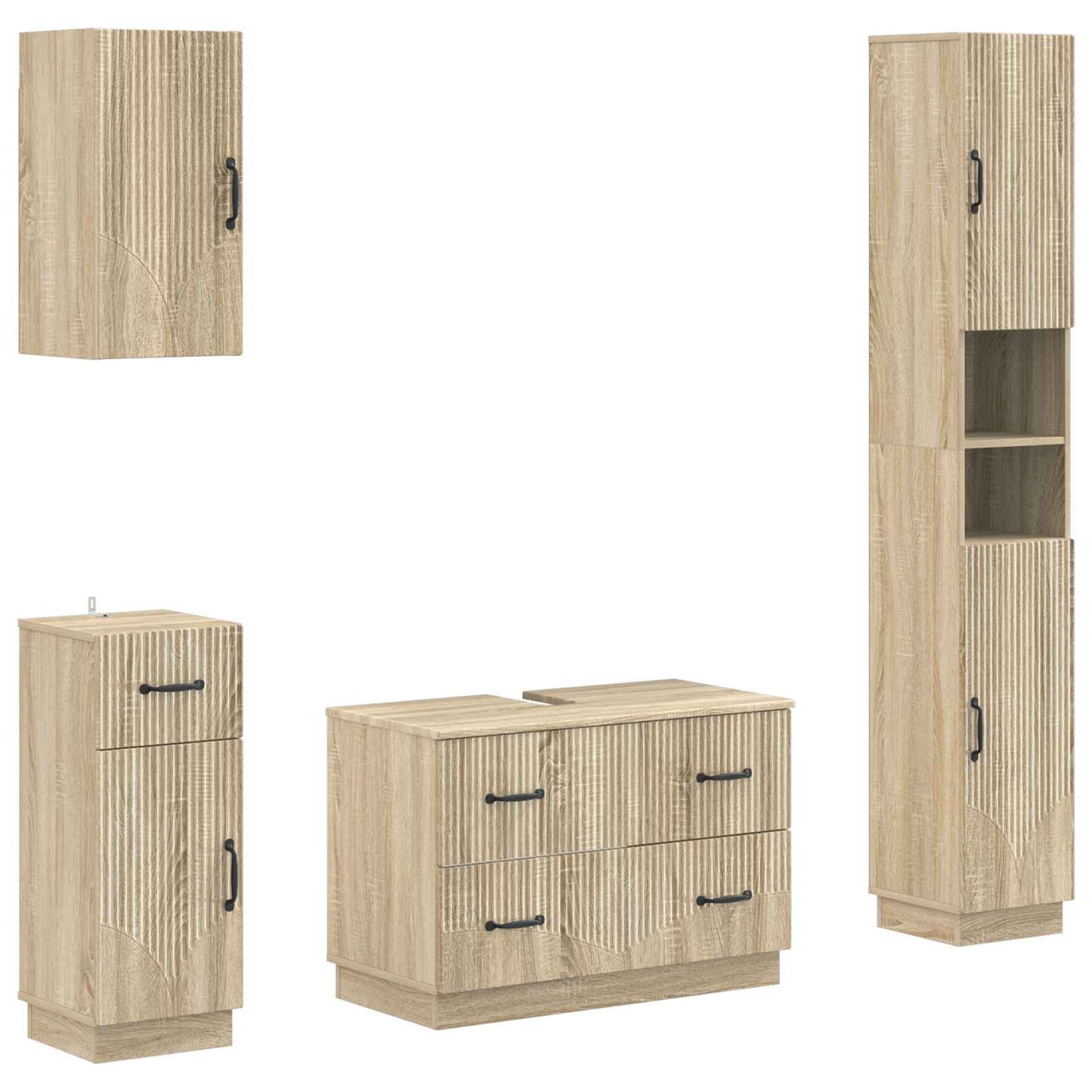 vidaXL 4 Piece Bathroom Cabinet Set HOORN Sonoma Oak Engineered Wood