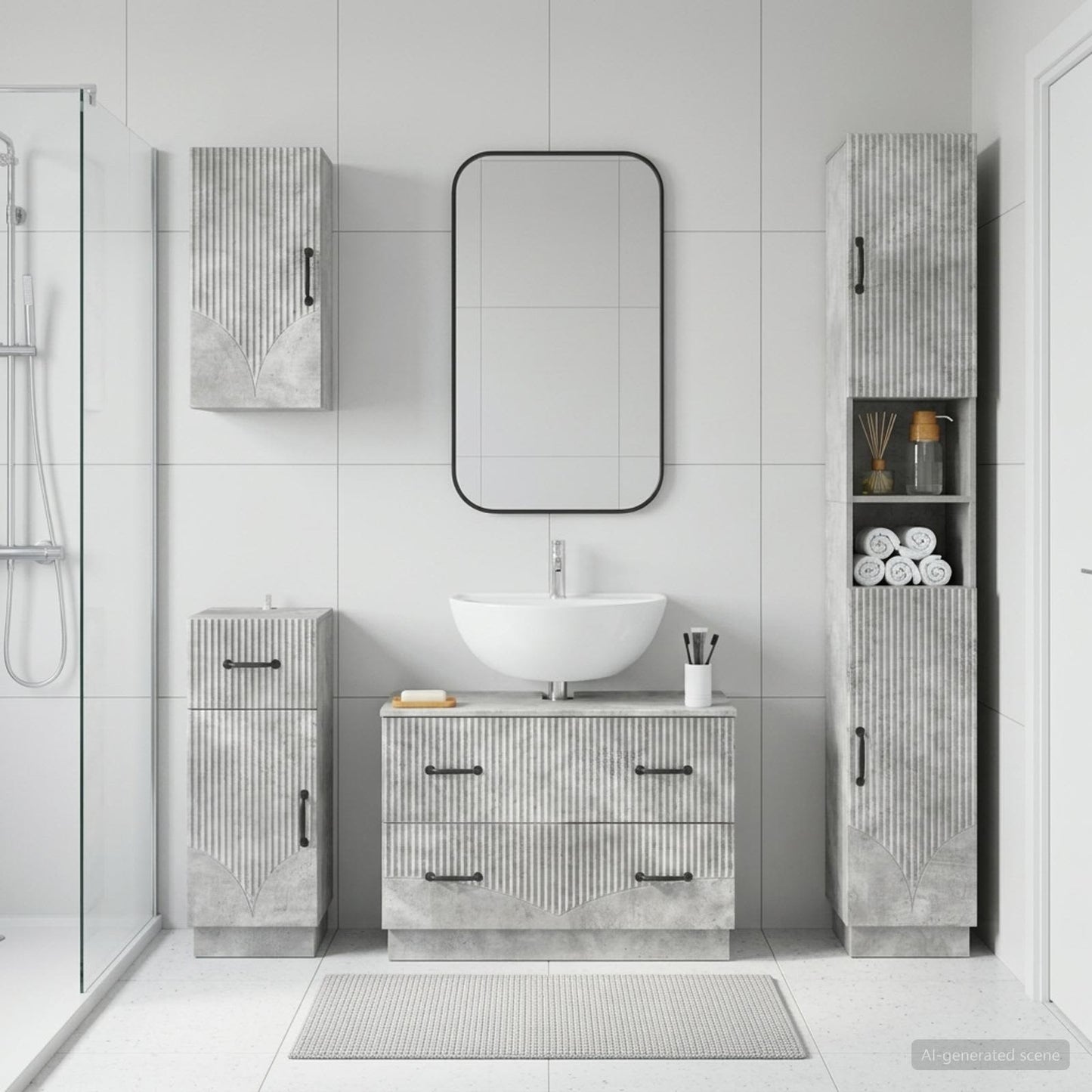 vidaXL 4 Piece Bathroom Cabinet Set HOORN Concrete Grey