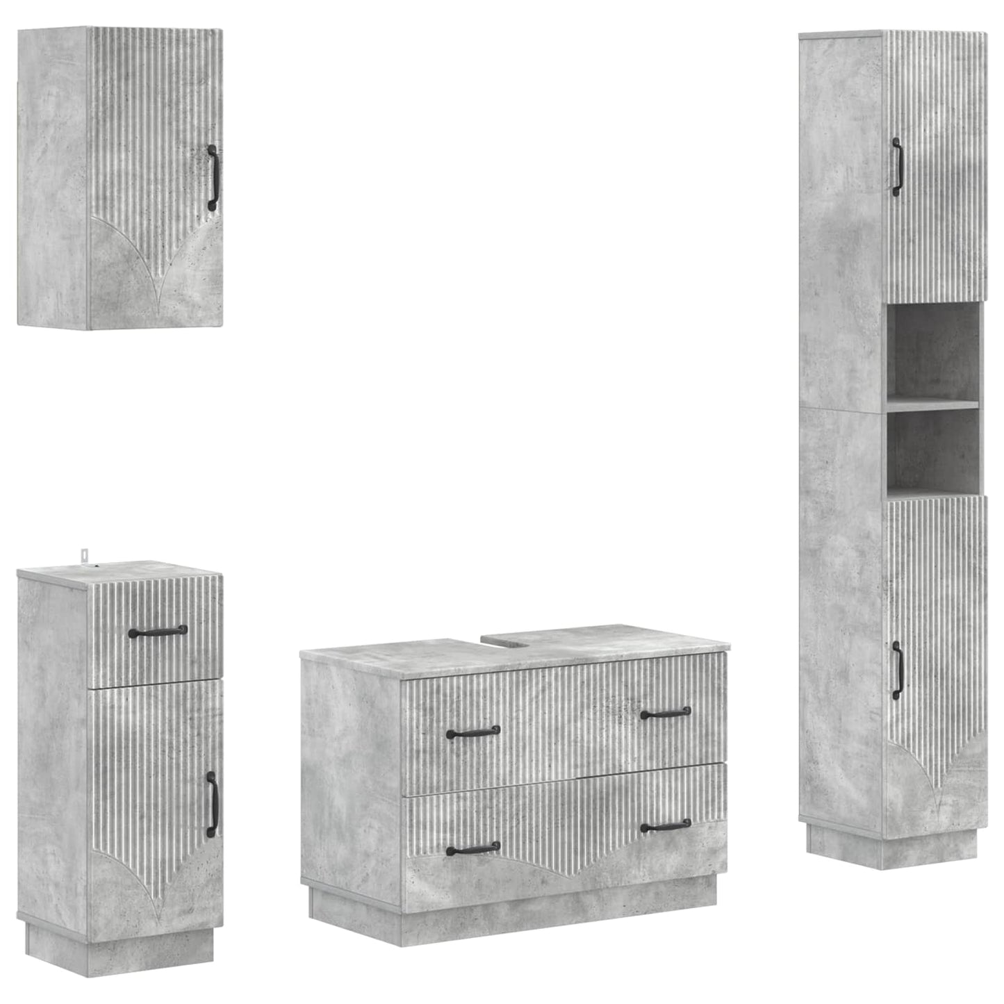 vidaXL 4 Piece Bathroom Cabinet Set HOORN Concrete Grey