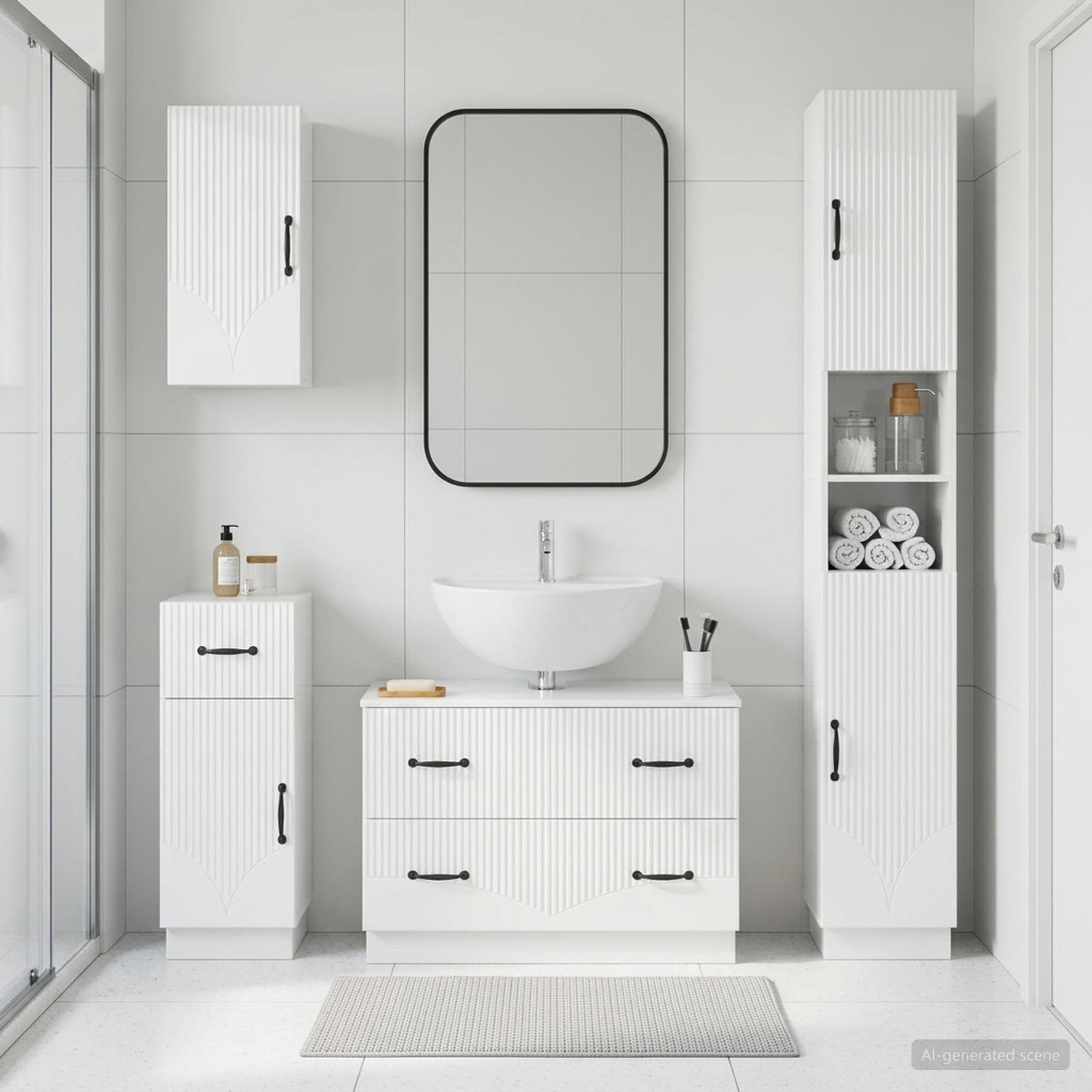 vidaXL 4 Piece Bathroom Cabinet Set HOORN High Gloss White