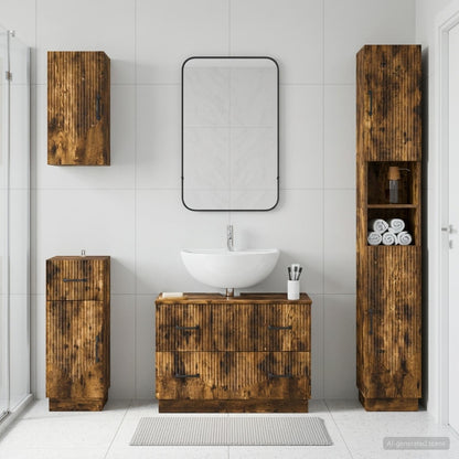 vidaXL 4 Piece Bathroom Cabinet Set HOORN Smoked Oak Engineered Wood