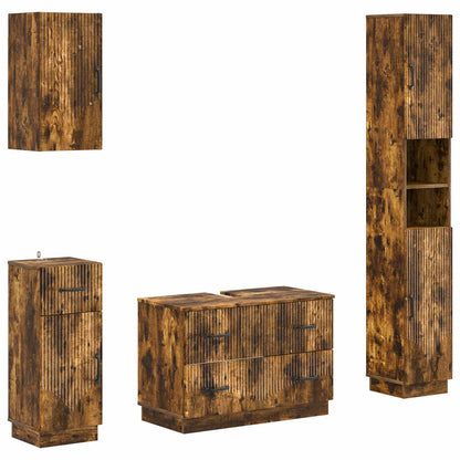 vidaXL 4 Piece Bathroom Cabinet Set HOORN Smoked Oak Engineered Wood