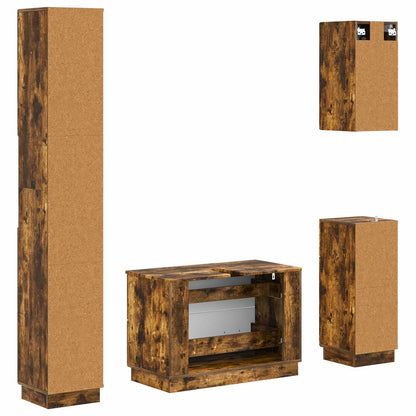 vidaXL 4 Piece Bathroom Cabinet Set HOORN Smoked Oak Engineered Wood