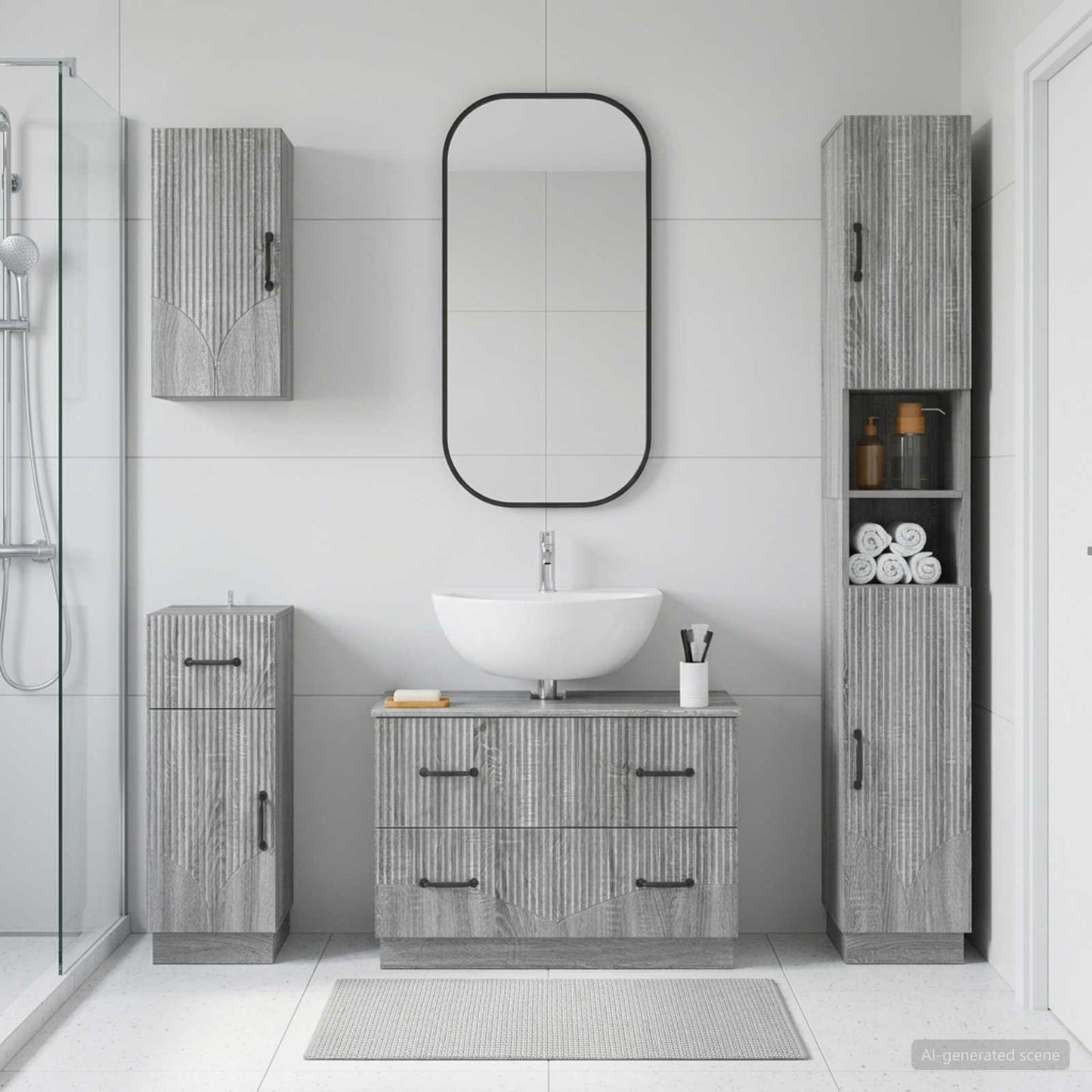vidaXL 4 Piece Bathroom Cabinet Set HOORN Grey Sonoma Engineered Wood