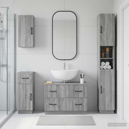 vidaXL 4 Piece Bathroom Cabinet Set HOORN Grey Sonoma Engineered Wood