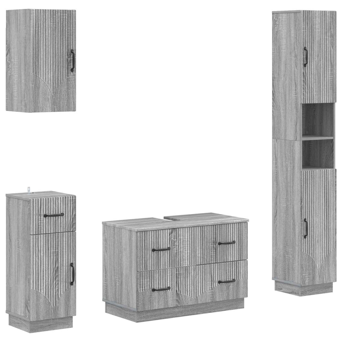 vidaXL 4 Piece Bathroom Cabinet Set HOORN Grey Sonoma Engineered Wood