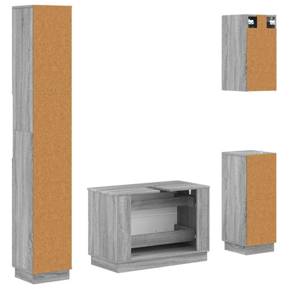 vidaXL 4 Piece Bathroom Cabinet Set HOORN Grey Sonoma Engineered Wood