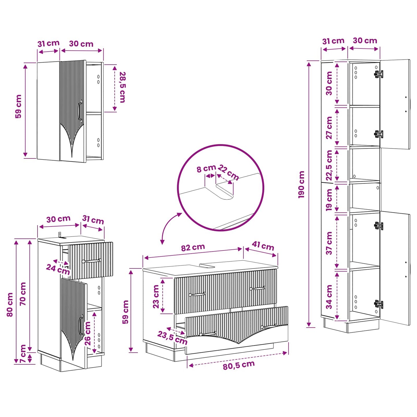 vidaXL 4 Piece Bathroom Cabinet Set HOORN Grey Sonoma Engineered Wood