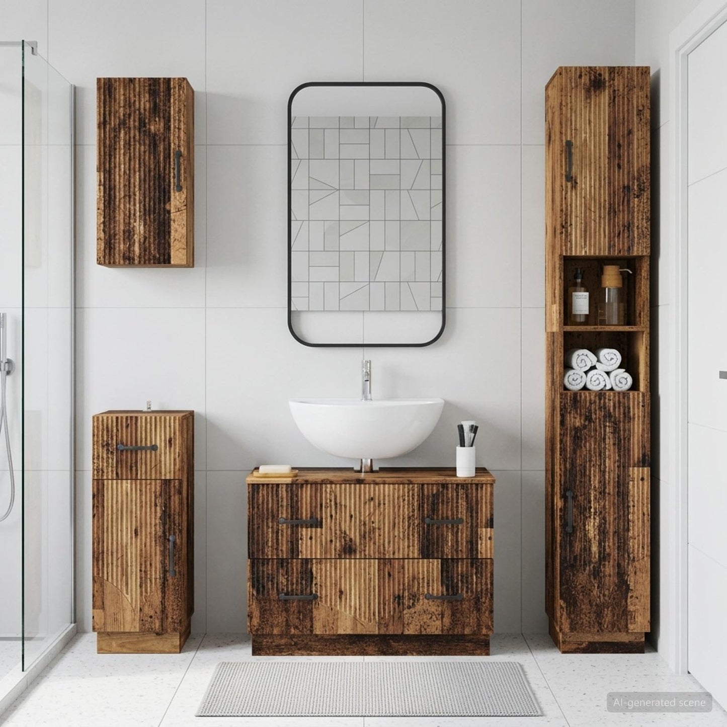 vidaXL 4 Piece Bathroom Cabinet Set HOORN Old Wood Engineered Wood