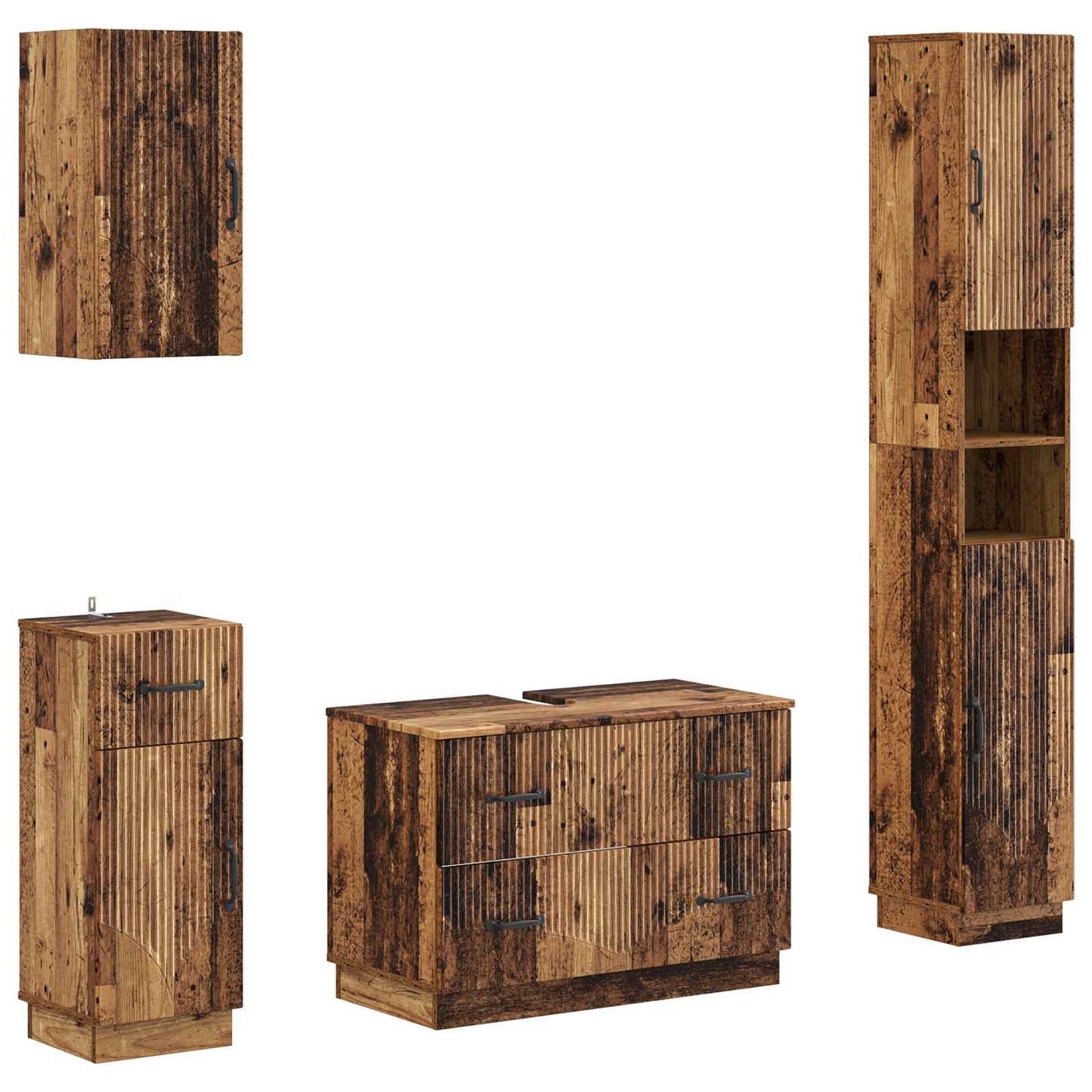 vidaXL 4 Piece Bathroom Cabinet Set HOORN Old Wood Engineered Wood