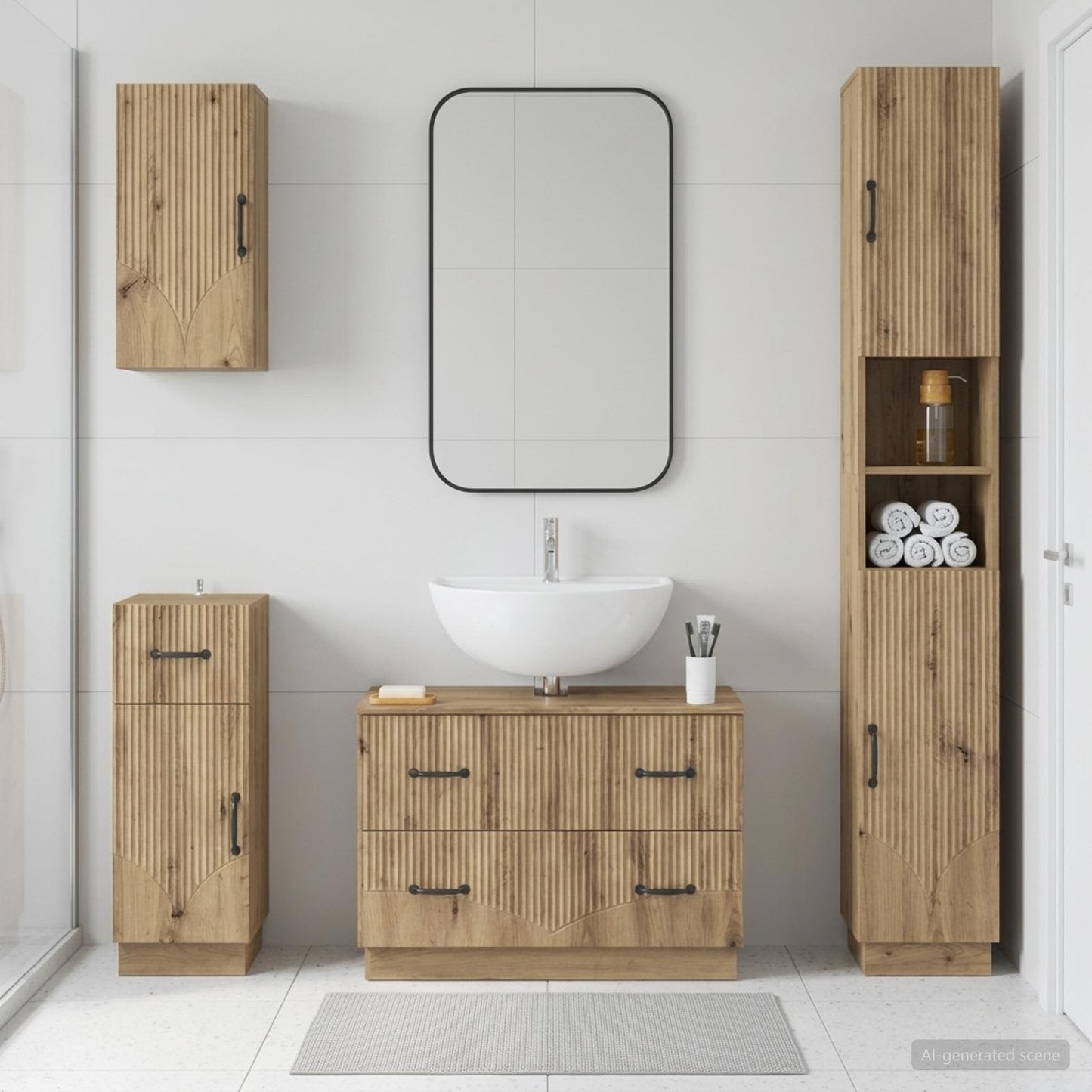 vidaXL 4 Piece Bathroom Cabinet Set HOORN Artisan Oak Engineered Wood
